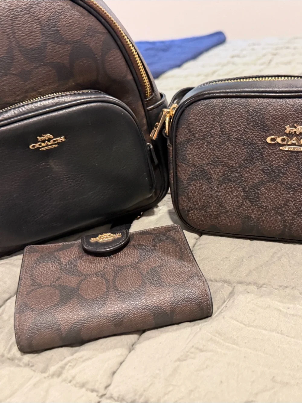 COACH Brown & Black Signature Monogram Crossbody Trio